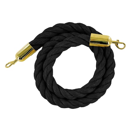 Montour Line Twisted Polyprop.Rope Black With Pol.Brass Snap Ends 6ft.Cotton Core PPR150-60-BK-SE-PB